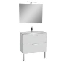 Meuble MIA L.80 cm finition blanc, 2 tiroirs, plan céramique, miroir ultraplat, applique Led, pieds chromés réf: 75075