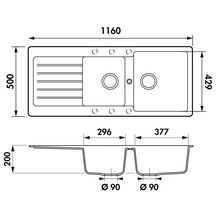 Evier Typos 2 bacs 1 égouttoir 1160x500 everest réf. EV5121 204