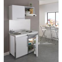 Cuisinette complète METALLINE  120 cm avec évier inox 18/10 lisse, coloris Glacier