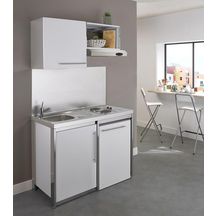 Cuisinette complète METALLINE  120 cm avec évier inox 18/10 lisse, coloris Glacier