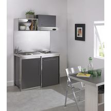 Cuisinette complète METALLINE  120 cm avec évier inox 18/10 lisse, coloris Anthracite