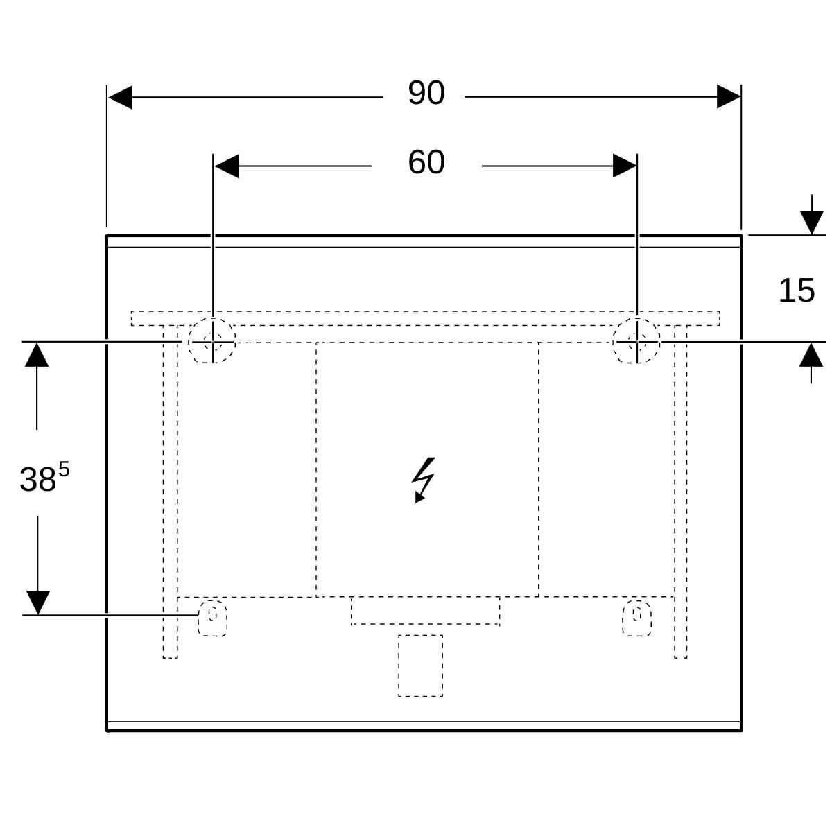 Miroir LED Geberit Option Plus Square avec éclairage direct et indirect,largeur 90cm, hauteur 70cm, Aluminium anodisé