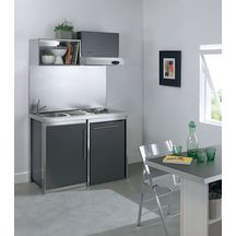 Meuble bas cuisinette METALLINE 120 cm  1 porte avec niche pour réfrigérateur 55 cm, Coloris Anthracite