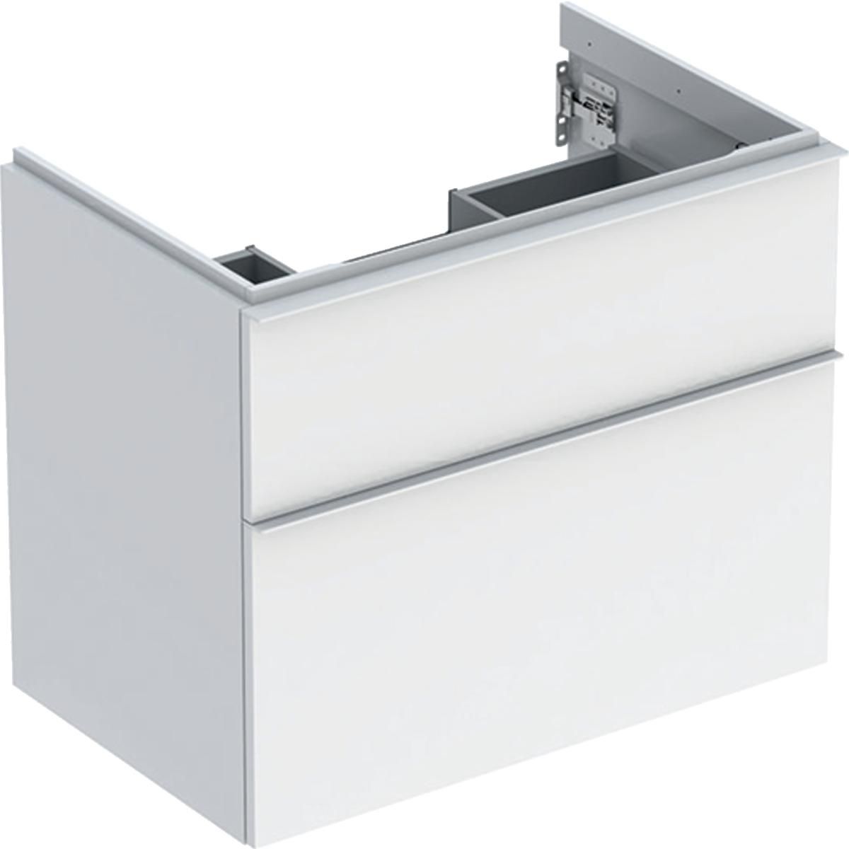 Meuble sous lavabo 75 cm Geberit iCon 2 tiroirs poignée Blanc, Blanc brillant