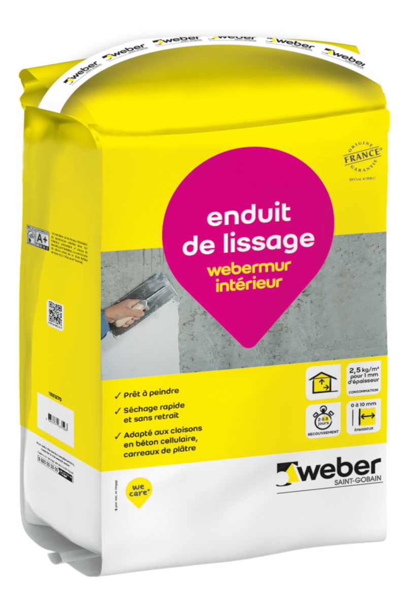 Enduit de lissage intérieur blanc weber.mur intérieur sac 4kg Réf: 11101270