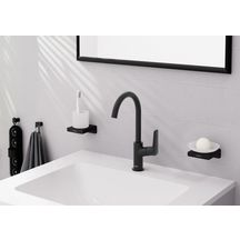 hansgrohe Logis Mitigeur de lavabo 210 bec haut avec tirette et vidage synthétique, Noir mat