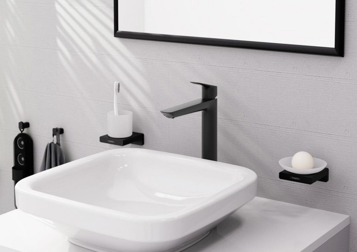 hansgrohe Logis Mitigeur de lavabo 240 Fine avec tirette et vidage, Noir mat