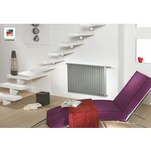 Radiateur eau chaude Acova Clarian horizontal simple, puissance 993W (dT50), hauteur 600 mm, largeur 1000 mm, 25 éléments, raccordement excentré par le bas, Aller/Retour réversible, appareil réversible Haut/Bas, Blanc RAL 9016 Réf. RX04-060-100