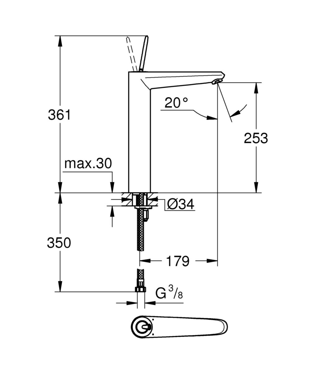 Mitigeur monocommande  lavabo EURODISC JOYSTICK Taille XL - Chrome réf. 23428000