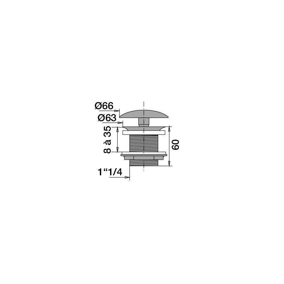 Bonde ALLURE champignon D63 laiton chromé hauteur 60mm sans lanterne sortie filetée 33x42 réf 12250000000