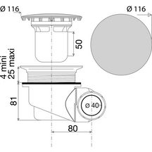 Bonde de douche GOULUE chromée à sortie multi-directionnelle D90 capot ABS Réf 57780000000