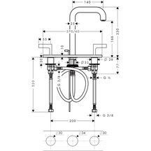 AXOR Citterio Mélangeur de lavabo 3 trous 170 poignées manettes, plaque, bec 140 mm avec tirette et vidage, Laiton brossé