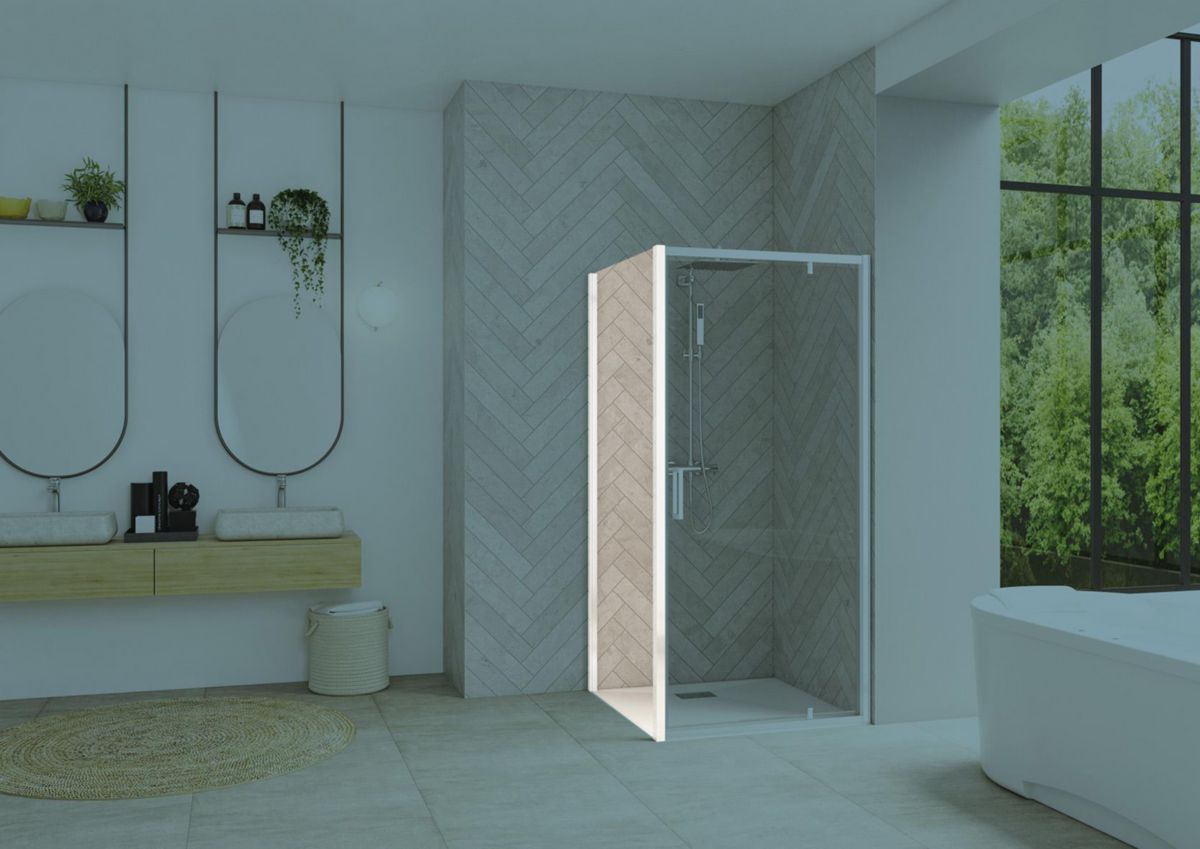 Paroi de douche retour fixe Smart Design  90 cm profilé blanc verre transparent Réf. PA90294BTNE