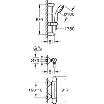 Mitigeur thermostatique douche 1/2'' avec ensemble de douche GRT 1000 New THM réf. 34557001