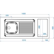 Evier cuisinette SIXTY 1 cuve 1400 inox 18/10, Lisse