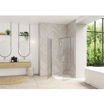 Paroi de douche Smart Design porte pivotante angle sans seuil 70 cm profilé chromé verre transparent réf : PA90170CTNE