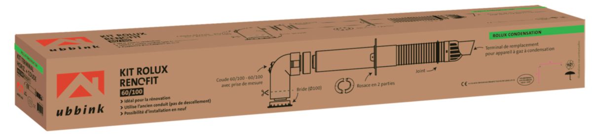 Terminal horizontal Rolux Renofit 60 / 100 avec coude 60 / 100 réf. 229411