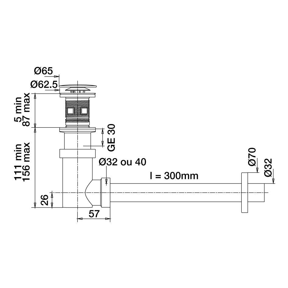 Siphonnette lavabo Digiclic abs chromé SM D32 300mm réf 12230000000