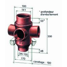 Culotte chute unique à fût longueur 3 entrées fonte SMU S diamètre nominal 100mm Réf. 177237 PAM