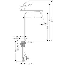 AXOR Citterio M Mitigeur de lavabo 250 surélevé pour vasque libre, bonde à écoulement libre, Laiton brossé