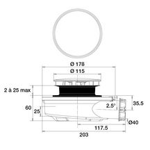 Bonde de douche extra plate Flush 44 pour receveur D90 mm, à sortie horizontale D40 mm et en capot inox D115 mm H 60 mm  réf. 57670000000