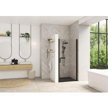 Paroi de douche Smart Design porte pivotante sans seuil 90 cm profilé noir verre transparent Réf. PA9044NTNE