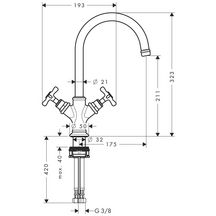 AXOR Montreux Mélangeur de lavabo 210 poignées croisillons avec tirette et vidage, Aspect doré brossé