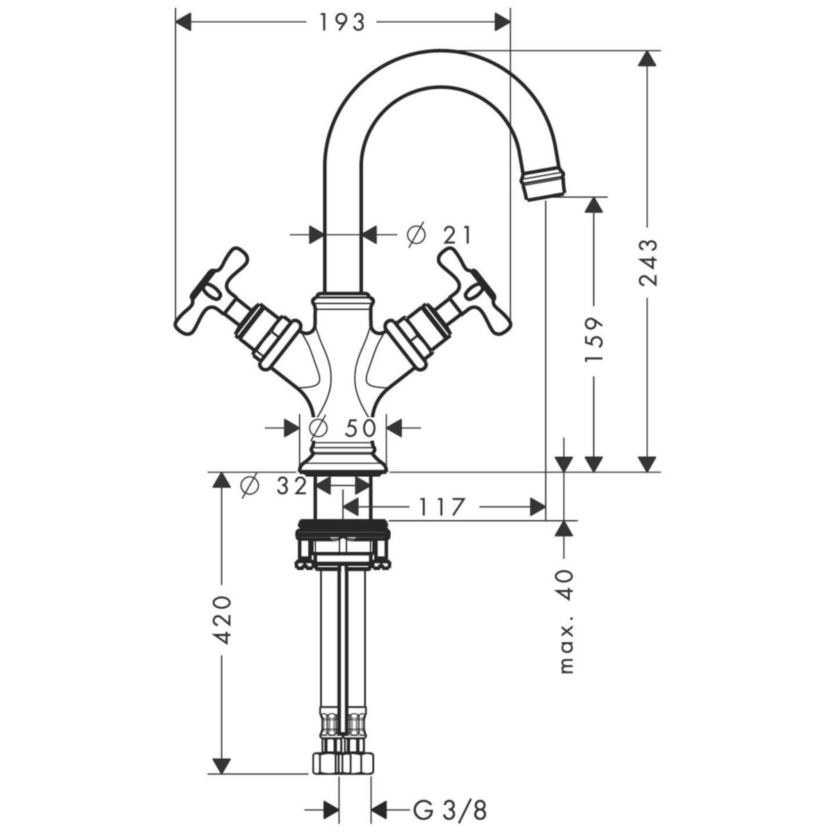 AXOR Montreux ​Mélangeur de lavabo 160 poignée croisillon pour lave-mains avec tirette et vidage, Aspect doré brossé