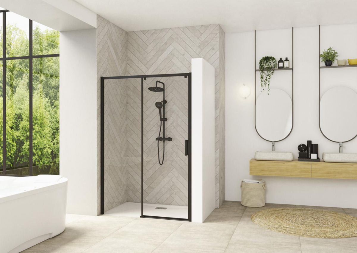 Paroi de douche Smart Design coulissante sans seuil 100 cm profilé noir verre transparent gauche Réf. PA90112NTNEG