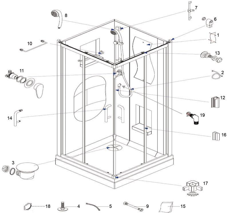 Cartouche, manette et bloc robinetterie pour cabine Alterna Concerto et PRIMEO