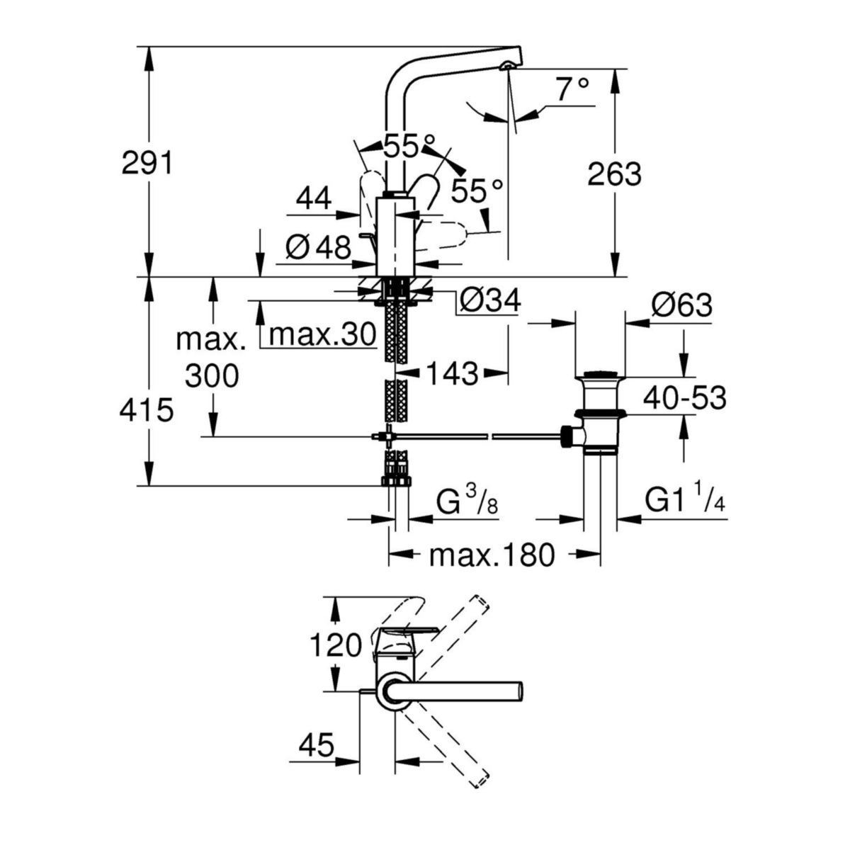 Mitigeur monocommande Lavabo Taille L Eurodisc Cosmopolitan Chromé 23054003