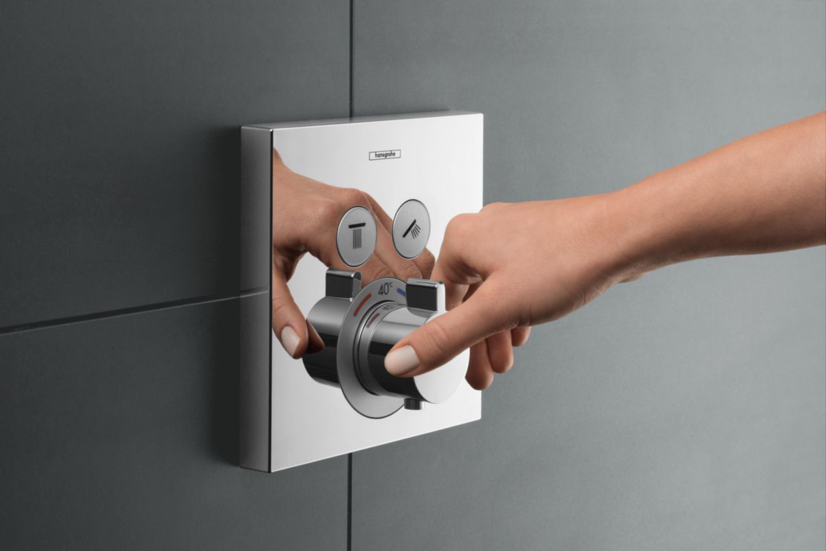 hansgrohe ShowerSelect Set de finition pour mitigeur thermostatique encastré avec 2 fonctions, Noir chromé brossé