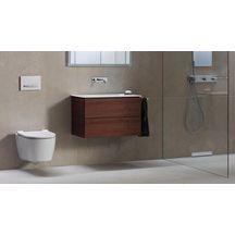 Meuble bas pour lavabo Geberit ONE, avec deux tiroirs, compact: Largeur 104.5cm, Hauteur 46.5cm, Profondeur 39.5cm, Blanc / Laqué ultra-brillant Réf. 500.386.01.1