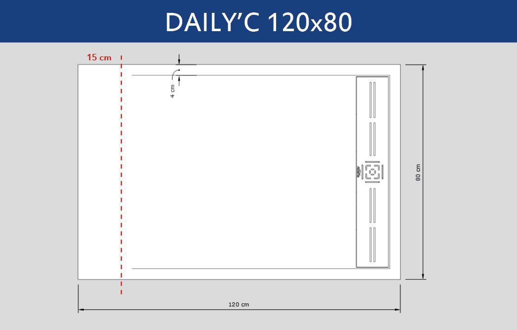 Receveur Alterna Daily'C 120 x 80 cm caniveau ardoise blanc