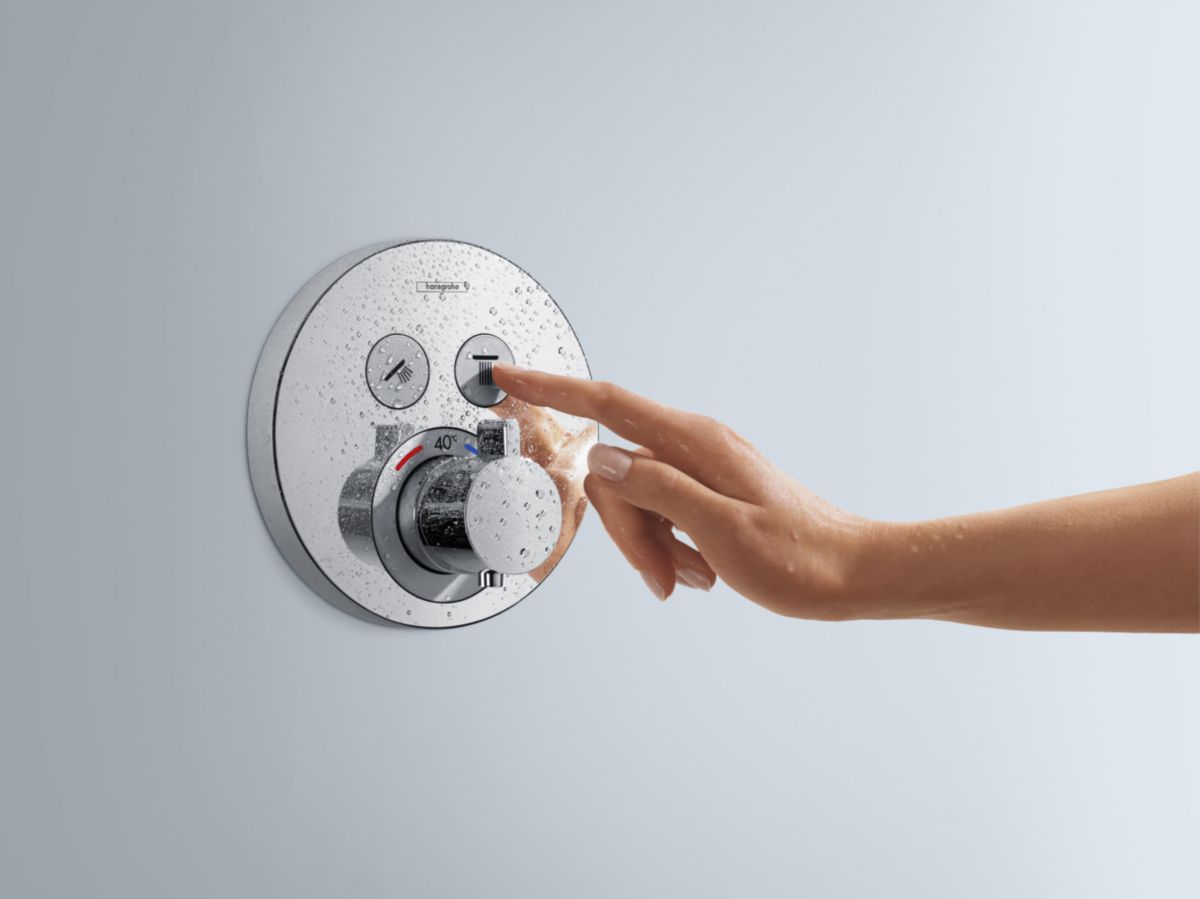 hansgrohe ShowerSelect S Set de finition pour mitigeur thermostatique encastré avec 2 fonctions, Aspect doré poli