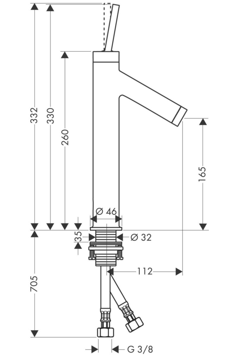 AXOR Starck Mitigeur de lavabo 170, bonde à écoulement libre, Aspect acier inoxydable