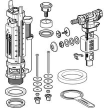 Mécanisme de chasse complet Geberit types 290 - 380, rinçage simple touche, alimentation latérale, 12 X 17 mamelon en laiton Chromé brillant réf. 283.005.21.2