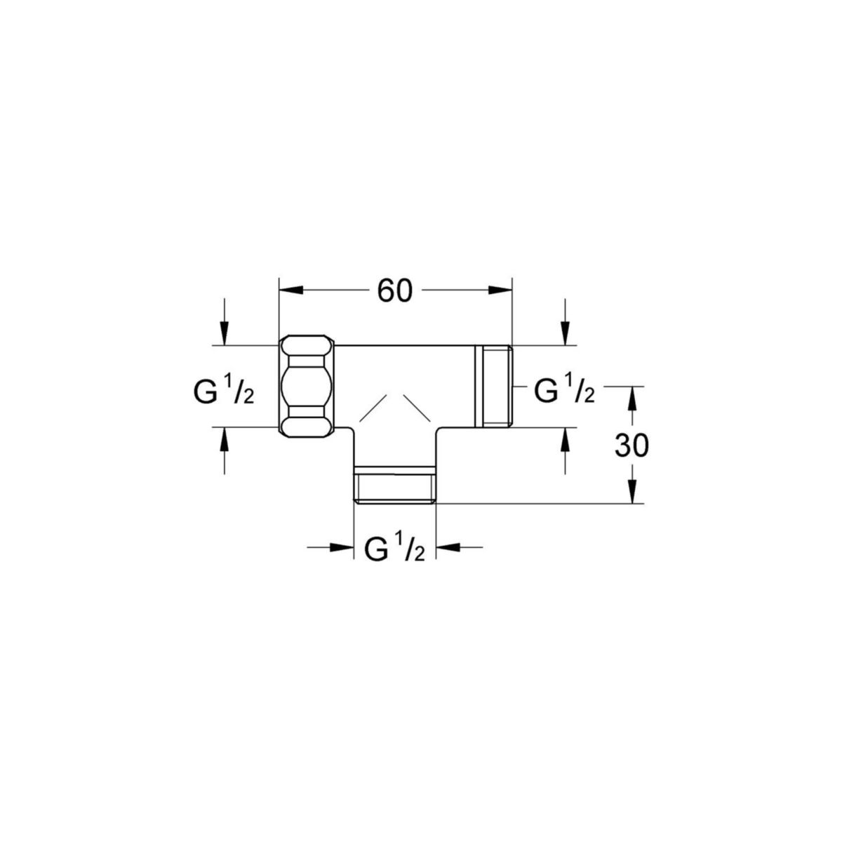 Raccordement en T 1/2" Chromé 28874000