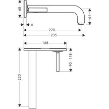 AXOR Citterio Mitigeur de lavabo encastré mural avec plaque, bec 220 mm, bonde à écoulement libre, Bronze brossé