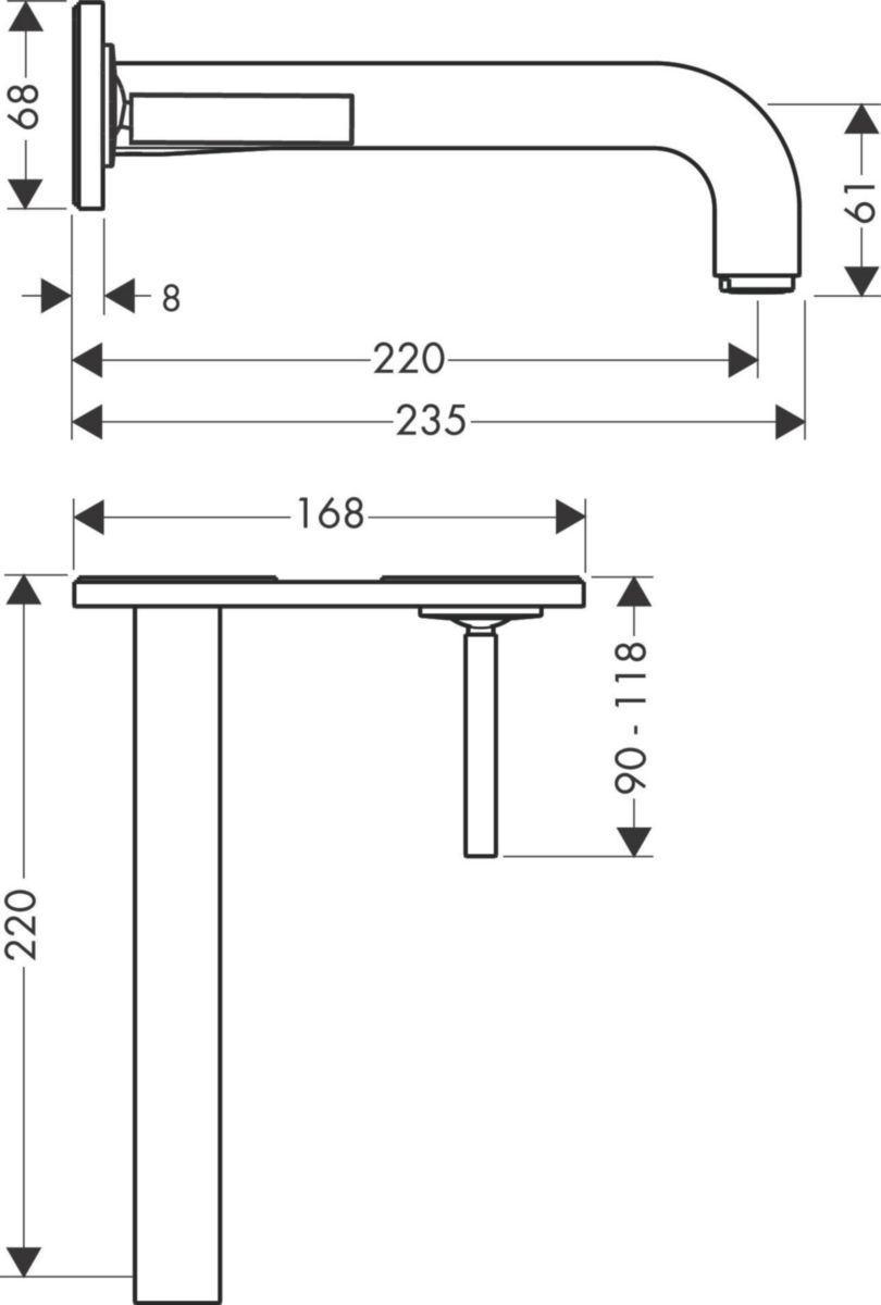 AXOR Citterio Mitigeur de lavabo encastré mural avec plaque, bec 220 mm, bonde à écoulement libre, Bronze brossé