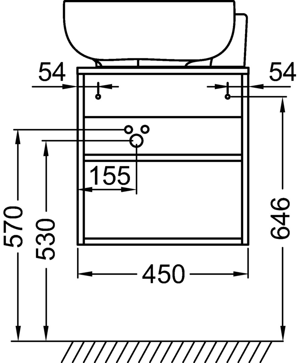 Meuble sous lave-mains 45 cm gauche chêne tranché réf. EB3045G-E73