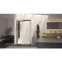 Paroi de douche Flat C porte coulissante pour montage en niche  140cm fixe à gauche profilé chromé et poignée intégrée Réf. PA765CTNEG