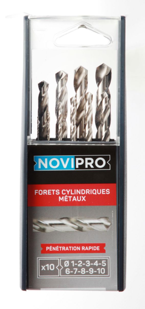 Coffret de 10 Forets cylindriques HSS Pro Novipro pour métaux diamètres 1 à 10 mm