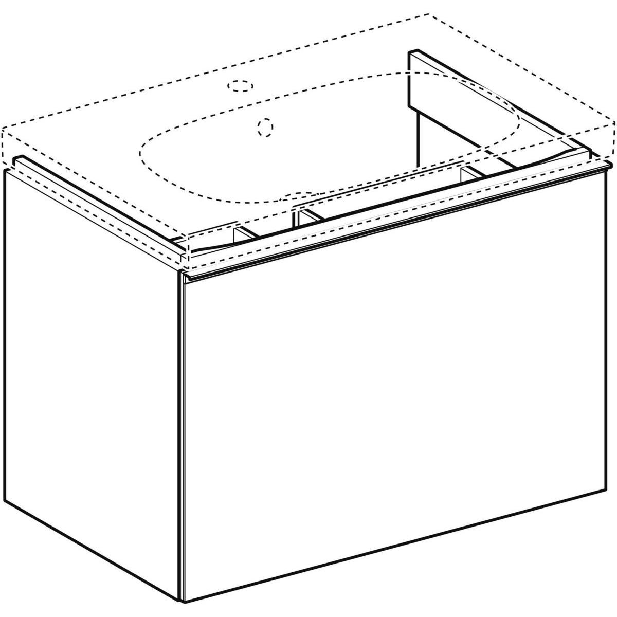 Meuble bas Acanto pour lavabo - 1 tiroir et 1 tiroir intérieur - siphon - 74 x 53,5 x 47,5 cm - corps : laqué mat / gris velouté - tiroirs : verre brillant / gris velouté Réf. 500.611.JK.2