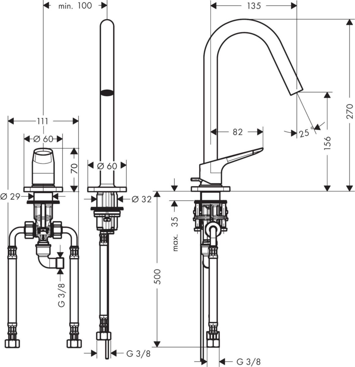 AXOR Citterio M Mitigeur de lavabo 2 trous 160 avec tirette et vidage, Rouge doré brossé