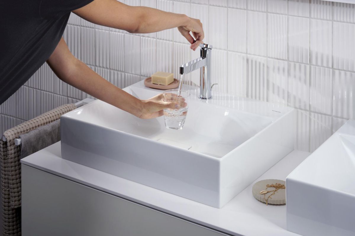 hansgrohe Xevolos E Lavabo à poser 600/480 sans trop plein ni trou pour robinet, SmartClean, Blanc