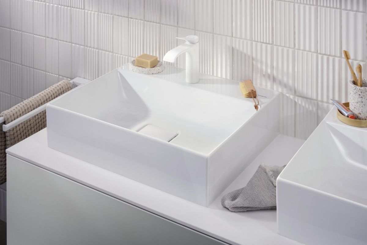 hansgrohe Xevolos E Lavabo à poser 600/480 sans trop plein ni trou pour robinet, SmartClean, Blanc