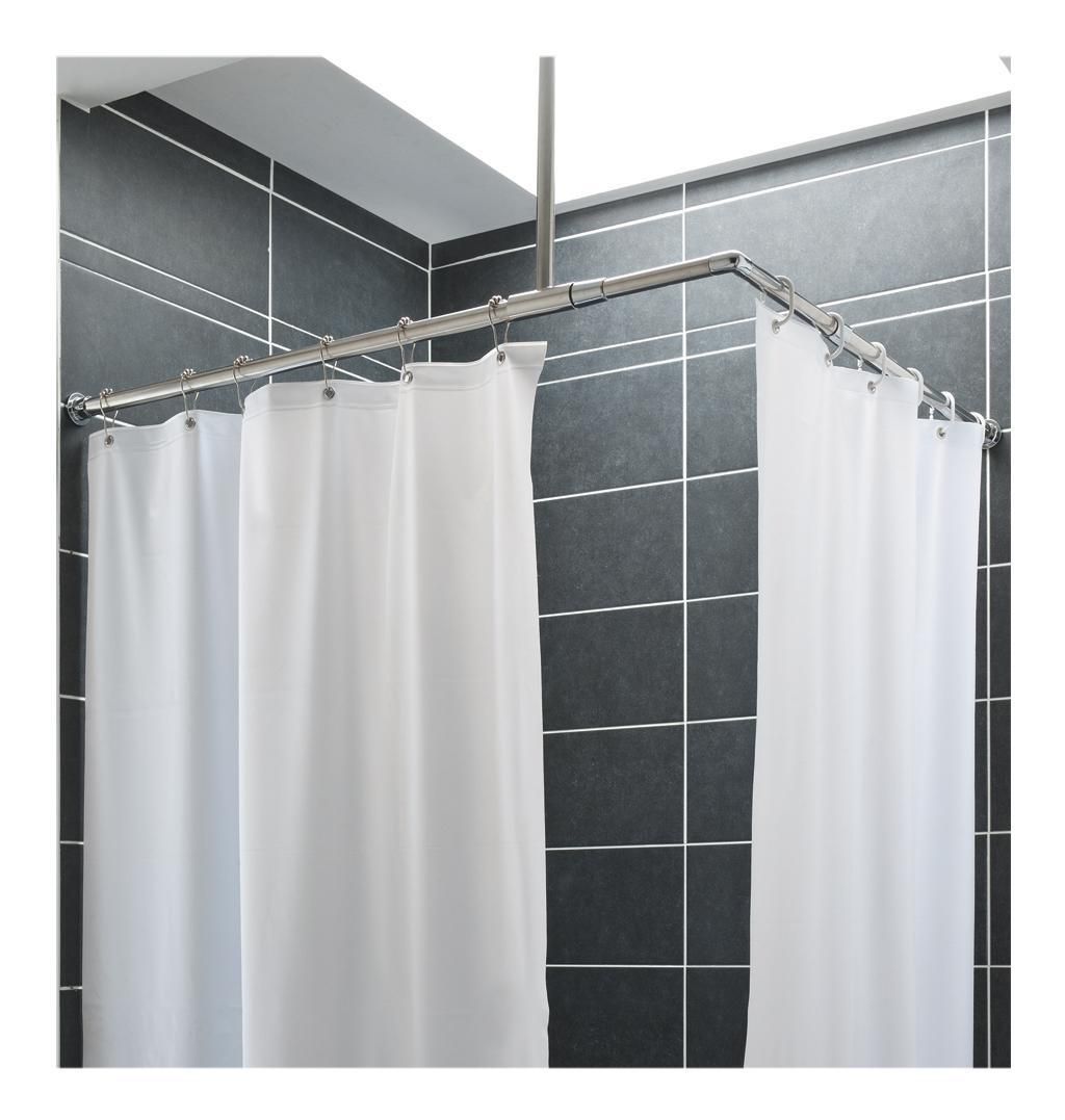 Rideau de douche 200 x 180 cm, avec 12 anneaux plastiques, avec ourlet lesté, PVC blanc réf. 60591