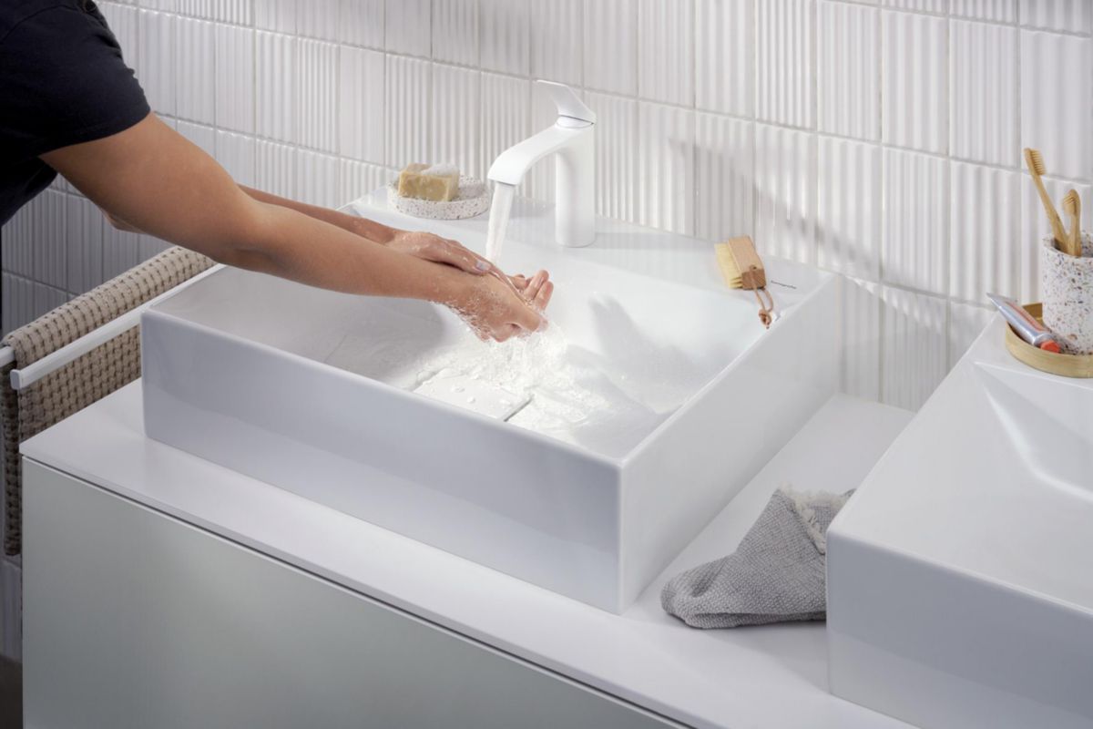 hansgrohe Xevolos E Lavabo à poser 600/480 sans trop plein ni trou pour robinet, SmartClean, Blanc