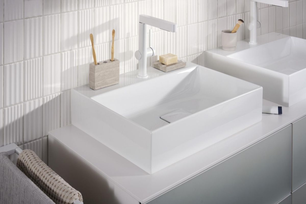 hansgrohe Xevolos E Lavabo à poser 600/480 sans trop plein ni trou pour robinet, SmartClean, Blanc